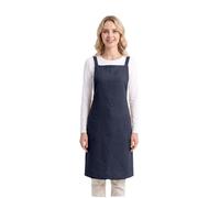 HSOFTIFY 100% Pure Linen Cross Back Apron wtih 2 Pockets for Women Men, Adjustable Button X Shape Back Apron Waitress for Cooking Coffee and Flower Shop,Blue