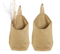 HSOFTIFY 100% Pure Linen Hanging Storage Baskets Set of 2, Small Wall and Door Storage Baskets for Kitchen,Dorm,Bedroom,Motorhome and Key Storage Basket,Dark Yellow