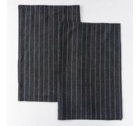 HSOFTIFY 100% Pure Linen Kitchen Towels Set of 2 - Black French Stripe Design 18 x 24 Inch Dish Hand Towels - Handcrafted from Flax Linen Tea Towels