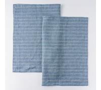 HSOFTIFY 100% Pure Linen Kitchen Towels Set of 2 - Blue French Stripe Design 18 x 24 Inch Dish Hand Towels - Handcrafted from Flax Linen Tea Towels