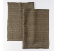 HSOFTIFY 100% Pure Linen Kitchen Towels Set of 2 - Green French Stripe Design 18 x 24 Inch Dish Hand Towels - Handcrafted from Flax Linen Tea Towels