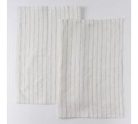 HSOFTIFY 100% Pure Linen Kitchen Towels Set of 2 - White French Stripe Design 18 x 24 Inch Dish Hand Towels - Handcrafted from Flax Linen Tea Towels