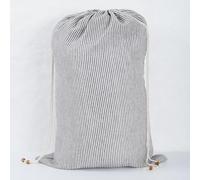 HSOFTIFY 100% Pure Linen Laundry Bags with Stripe 1 Pack - 2 Beads Locking Drawstring Closure Laundry Bags, 24 x 36 Inch Underbed Storage Bags for Clothing Travel Dorm Loft, Black