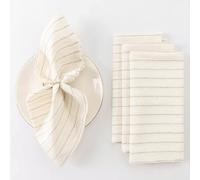 HSOFTIFY 100% Pure Linen Napkins with Stripes Set of 4-20 x 20 Inches Soft Breathable Linen Cloth Napkins Dinner, Washable Reusable for Home Everyday Use Kitchen Wedding Holidays,White