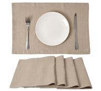 HSOFTIFY 100% Pure Linen Placemats Thick Set of 4, Soft Durable Washable Placemats 48 x 33cm Dining Table Mat for Table Decor Kitchen Restaurant Everyday Use Party Wedding,Apricot
