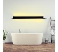 HSOYGE Black Floating Shelves 32 Inch with LED Light, Metal Wall Mounted Large Storage Shelff, Floating Book Shelves for Wall, Modern Wall Mount Lighting Organizer for Decor