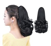 HSPCYGG Black Ponytail Extensions Fake Claw Clip Ponytails Synthetic Hair Extension 12" Wavy 3.8 OZ Curly Hairpieces Women Wig Yaki Fluffy¬ Tangled
