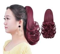 HSPCYGG Burgundy Ponytail Extensions Fake Claw Clip Ponytails Synthetic Dark Red 12" Wavy 3.8 OZ Curly Hairpieces Women Wig Yaki Fluffy¬ Tangled