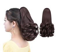 HSPCYGG Dark Brown Ponytail Extensions Fake Claw Clip Ponytails Synthetic Hair Extension 12" Wavy 3.8 OZ Curly Hairpieces Women Wig Yaki Fluffy¬ Tangled