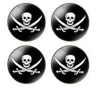 HSQCEZ 4 Pcs Pirate Jack Rackham Flag Pin Round 1 Inch, Pirate Skull Lapel Pins Badge for Hat Clothes Backpack, 1 Inch, Glass, glass