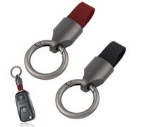 Hsrag 2 Pcs Car Key Chain Ring Clip, Leather Key Chain Detachable Car Keyring Black Red Key Rings with Keyrings Zinc Alloy Buckle