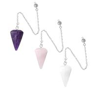 Hsrag 3 Pcs Pendulum Crystal, Fantastic Healing Crystals, Amethyst Rose Quartz Clear Quartz Crystal Pendulum, Crystal Pendulum Necklace Witchcraft Supplies