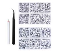 Hsrag 6500 Pcs Rhinestones, Clear Rhinestones for Clothes Crafts Mixed 5 Sizes with Wax Pencil and Tweezers Kit, SS6-SS30, Crystal