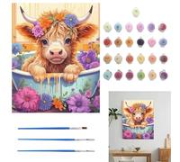 Hsrag Red Highland Cow Paint by Numbers Kit - 40x50cm Canvas Art for Adults - Acrylic Pigment Set with OPP Bag Packaging - Gift & Home Wall Decor