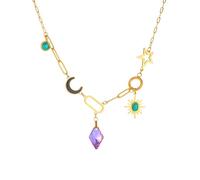 HSRVMX Celestial Charm Necklace: Golden Chain with Star, Moon, and Sun, Rhombus Pendant Necklaces for Women, Standard, Stainless Steel, No Gemstone