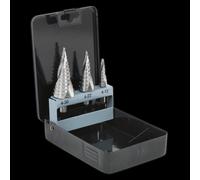 Sealey AK4749 3pc Spiral Flute HSS 4341 Step Drill Bit Set
