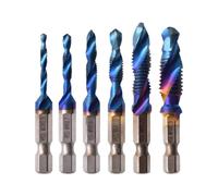HSS Combined Drill & Tap, Hex Shank Blue Spiral Flute, for Soft Metals Under 5mm (Aluminium, Zinc), Wood & Plastic, 6pcs Set