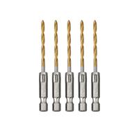HSS Drill Bit Set 5pcs with 1/4 Inch Hex Shank, High Speed Steel Titanium Coated for Wood, Plastic, Metal, Compatible with Cordless Screwdrivers and Drills, .5-6.5mm