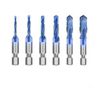 Hss Drill Tap Bit Set, 6-piece Metric Thread Blue Coated Tools, All-in-one Drilling Tapping Solution for Woodworking