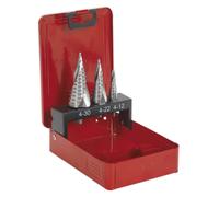 HSS M2 Step Drill Bit Set 3pc Spiral Flute - Sealey AK4743 New