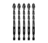 HSS Screw Taps, Pack Of 5 Masonry Tile Drill Bits 3-12mm For Brick, Plastic, Glass With Black Hex Shank(8mm)