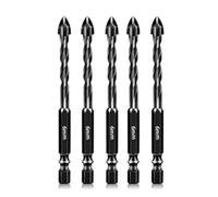 HSS Screw Taps, Pack Of 5 Masonry Tile Drill Bits 3-12mm For Brick, Plastic, Glass With Black Hex Shank(6mm)