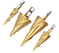 HSS Step Bits Set, Aohoo High Speed Steel Titanium Coated Cone Drill Bits Hole Cutter for Wood, Stainless Steel, Sheet Metal for DIY Plastic Wood Metal Aluminum Iron