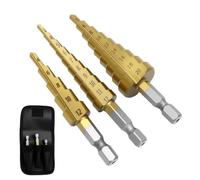 HSS Step Drill Bits Set, 3 Pcs 3-20mm Titanium Coated Cone Drill Bits Hole Cutter High Speed Steel Tools Accessories for DIY Drilling on Hard Metal, Stainless Steel, Cast Iron, Aluminum Copper, Wood