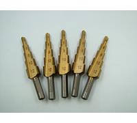 HSS Titan step drill Pack x5 4-12mm titanium nitride Kreator brand 4/6/8/10/12mm