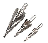 HSS6542 M2 Steel Spiral Groove Unibit HSS Step Drill Bits Set for Metal Stainless Steel Wood Step Cone Drill Hole Cutting Tool, Set of 3