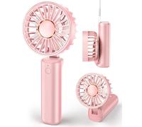 Hssio Portable Handheld Fan, Mini Desk Fan Foldable 1800mAh, 180° Ratotion, 3 Speeds, Ultra Quite, Up to 8H Long Use Time, Small Personal Cooling Fans Makeup Eyelash Fan for Women Girl, Rose Pink