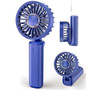 Hssio Portable Handheld Fan, Mini Desk Fan Foldable 2000mAh, 180° Ratotion, 3 Speeds, Ultra Quite, Up to 8H Long Use Time, Small Personal Cooling Fans Makeup Eyelash Fan for Women Girl, Deep Blue