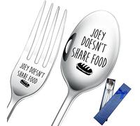 HSSPIRITZ 2 Pieces Joey Doesn't Share Food Funny Engraved Stainless Spoon Fork Set,Restaurant Dinner Spoon and Fork With Gift Box for Women, Men, Friends, Sister Birthday Christmas Valentines Gifts