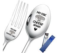 HSSPIRITZ 2 Pieces My Mac and Cheese Stainless Engraved Spoon Fork Set, Kitchen Restaurant Long Handle Dinner Spoons and forks for Friends,Women,Sister Birthday Cheese macaroni Lovers Christmas Gifts
