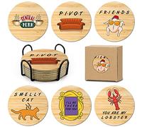 HSSPIRITZ 6 PCS Central Perk cork Coasters for Drinks,Friends TV Show Merchandise,Funny Set with Coaster Holder for coffee table tea table bar,Friends TV Themed Gifts for Fans, Housewarming Gifts