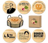HSSPIRITZ 6 PCS The Office TV Show Merchandise cork Coasters for Drinks,Funny Set with Coaster Holder,Dunder Mifflin Kitchen Decor,The Office TV Themed Gifts for Fans