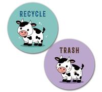 HSSPIRITZ Cow Recycle and Trash Magnets for Kitchen Trash Cans and Recycling Bins,Farmhouse Garbage Can Logo Symbol Magnet sign,2 Pack Magnetic Sticker,3.5"Circle Magnetic for indoor Outdoor Waste Bin