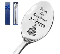 HSSPIRITZ Drink Tea Read Books Be Happy Spoon Funny Engraved Stainless Steel Spoon,Gifts for Readers Book Lover Daughter Son Friends Coworkers Women Men for Birthday Graduation Christmas Gifts