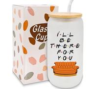 HSSPIRITZ Friends Merchandise Glass Cups with Lids and Straws, I'll be There for You Friends TV Show Fans Gifts, Birthday Christmas Gifts for Women Men, 16oz Iced Coffee Cup Ideal for Cocktail, Soda
