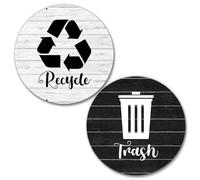 HSSPIRITZ Recycle and Trash Magnets for Kitchen Trash Cans and Recycling Bins,Farmhouse Garbage Can Logo Symbol Magnet Sign,2 Pack Magnetic Sticker,3.5" Circle Magnetic for Indoor Outdoor Waste Bin-1