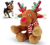 HSSPYY Christmas Dog Toy - Reindeer Plush with Squeaker & Crinkle Ears Durable Corduroy Texture Soft PP Cotton Filled Festive Gift Toy for Small & Medium Dogs Cute Holiday Chew & Fetch Toy