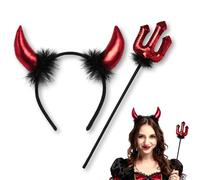 HSSPYY Devil Horn Headband & Red Sequin Trident Set - Halloween Fancy Dress Accessory for Adults, Red & Black Devil Costume Kit for Cosplay, Parties & Themed Events