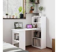 HSSTYLE 120cm Computer Desk, Wooden PC Laptop Table with 6-Tier Storage Bookshelves, Home Office Working Study Desk, Writing Workstation, WhiteOn-Site