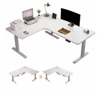 HSSTYLE Electric Standing Desk with 3 Memory Smart Panels, Height Adjustable Table for Home Reversible L Shaped Rising Table Office Workstation,White,180cm Left