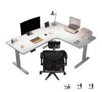 HSSTYLE L Shaped Electric Standing Desk Height Adjustable Standing Corner Desk Sit Stand Computer Table Home Office Desk Sit Stand,white,Right 140 * 120cm