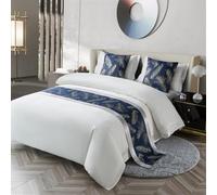 HSTANGKY Hotel Bed Runner Scarf Modern Feather Pattern Bedding Decorative Soft No Fading Bedspread Protector Luxury Simple Bed End Scarf for Twin Queen King Size Bed-Blue||50X210cm for 1.5m Bed