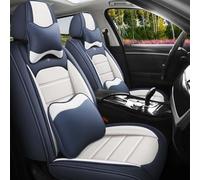 HSTBLEOO Leather Seat Cover for Ford Bronco Sport 2021-2024,Comfortable Waterproof Covers,Interior Accessories Vehicle Protector Airbag Compatible(Blue+white,2PCS Front with Pillow)