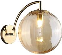 HSTBLEOO Post Modern Nordic Glass Wall Sconce Industrial Farmhouse Mid Century Wall Light Green Gray Amber Ribbed Glass Ball Round(Color:Amber)