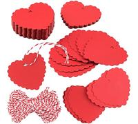 Hsthe Sea 100pcs Heart Shaped Kraft Paper, Kraft Paper Gift Tags, Blank Tags, Red Love Heart Tags, Thick Red Heart Shaped Gift Tags with 10m Hemp Rope, Wedding Tags, Valentine's Day Craft Tags
