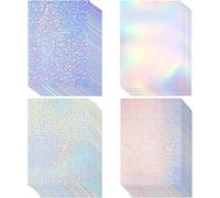 Hsthe Sea 20 Sheets Holographic Sticker Paper Clear A4 Vinyl Sticker Paper Self-Adhesive Waterproof Transparent Film with Gem Spot Rainbow Star Patterns, 11.7 x 8.3 Inch (Gem, Dot, Colorful, Star)